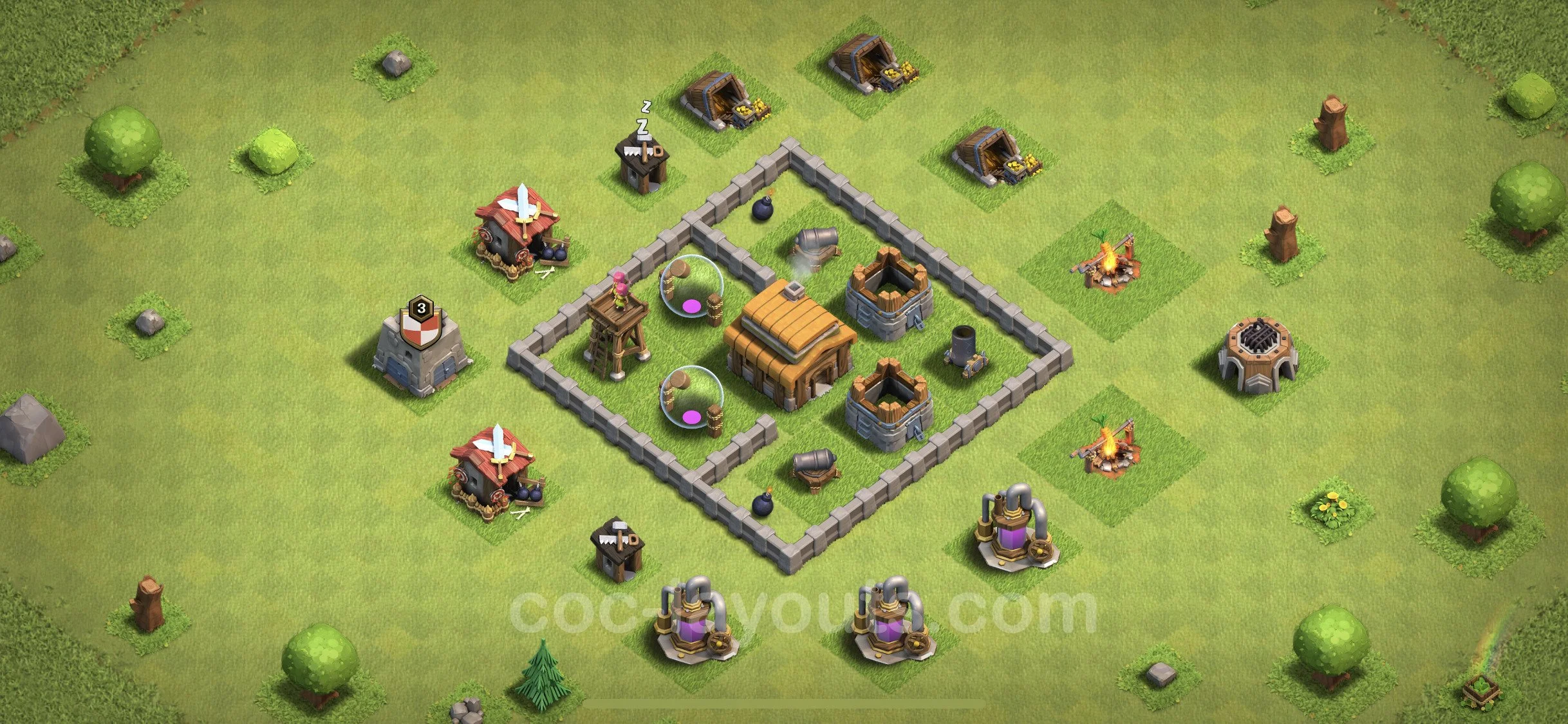 Base TH3, Hybrid Max Levels - defence plan / layout / design - Clash of Clans - (#48) — Захист TH3