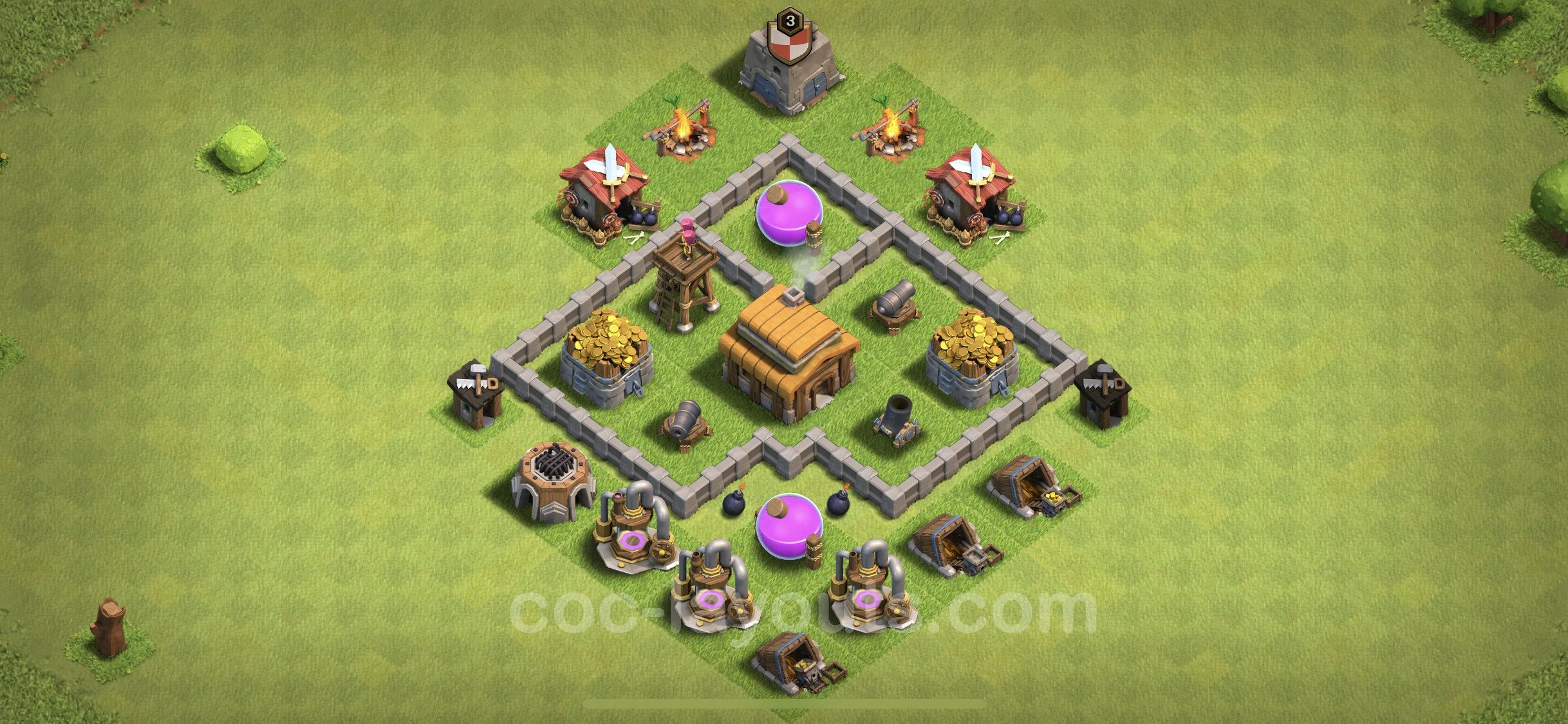 Defense (Trophy) Base TH3, Hybrid - plan / layout / design - Clash of Clans - (#89) — Defense TH3