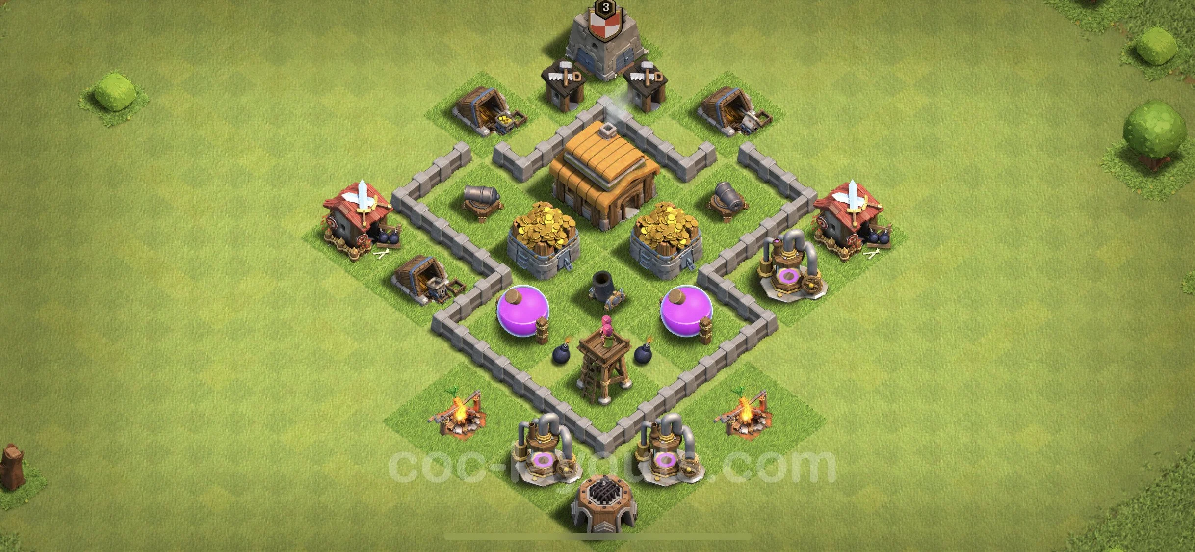 Base TH3, Hybrid, Anti Everything Max Levels - defence plan / layout / design - Clash of Clans - (#91) — Defense TH3