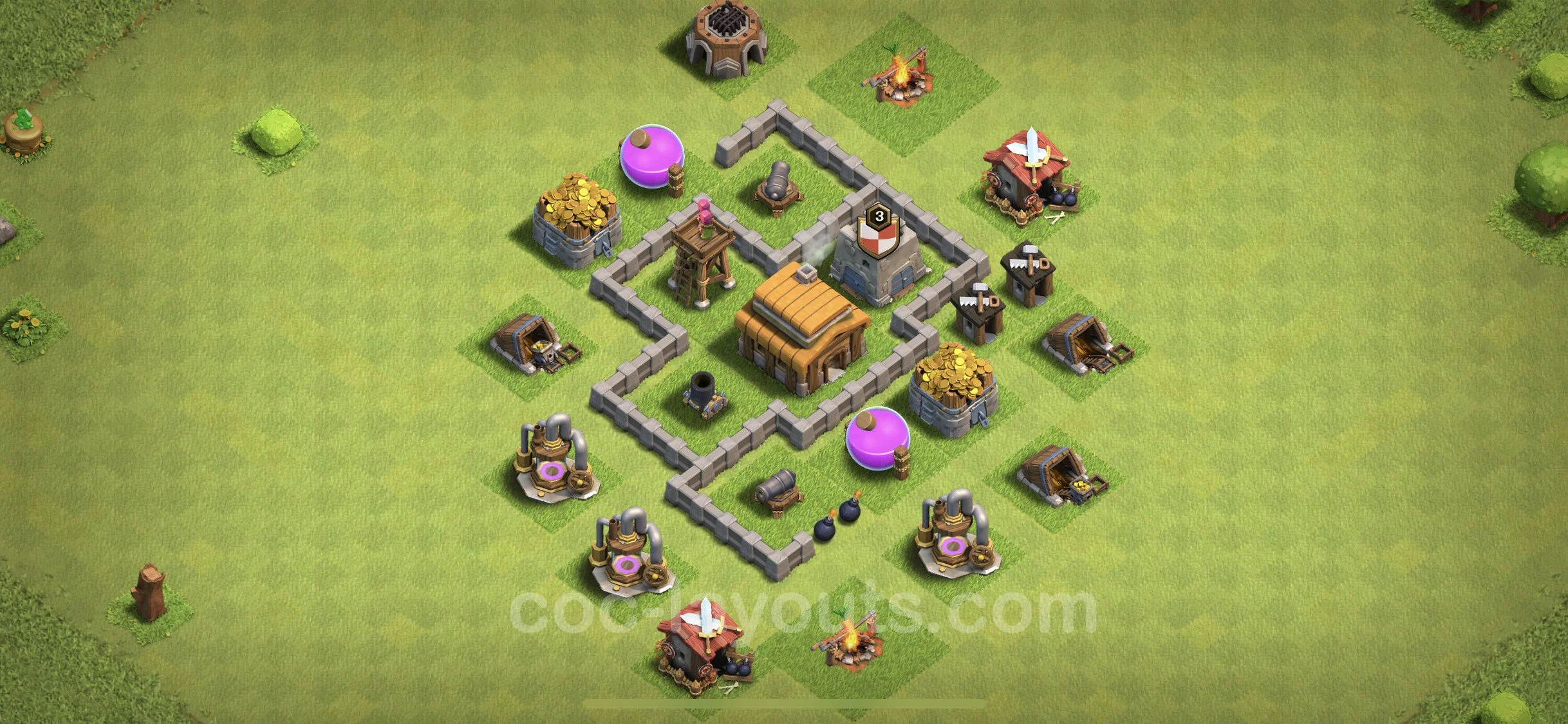 Base TH3, Anti Everything Max Levels - defence plan / layout / design - Clash of Clans - (#93) — Obrona TH3