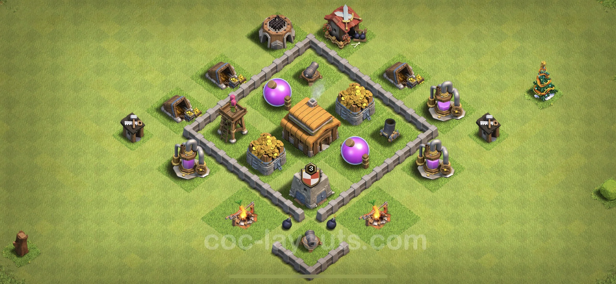 Anti 3 Stars Base TH3, Hybrid - best plan / layout / design - Clash of Clans - (#94) — Защита TH3