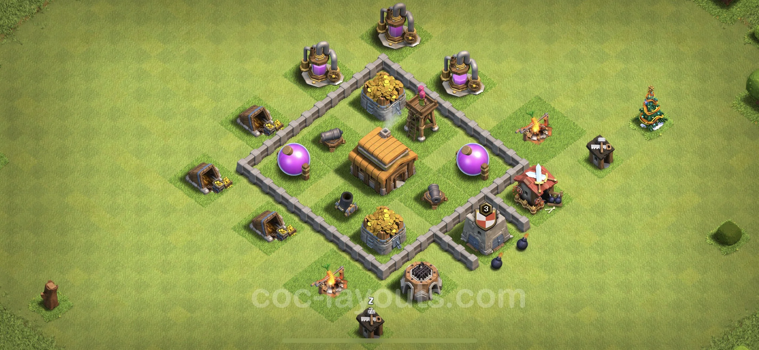 Base TH3, Anti Everything Max Levels - defence plan / layout / design - Clash of Clans - (#95) — Defense TH3