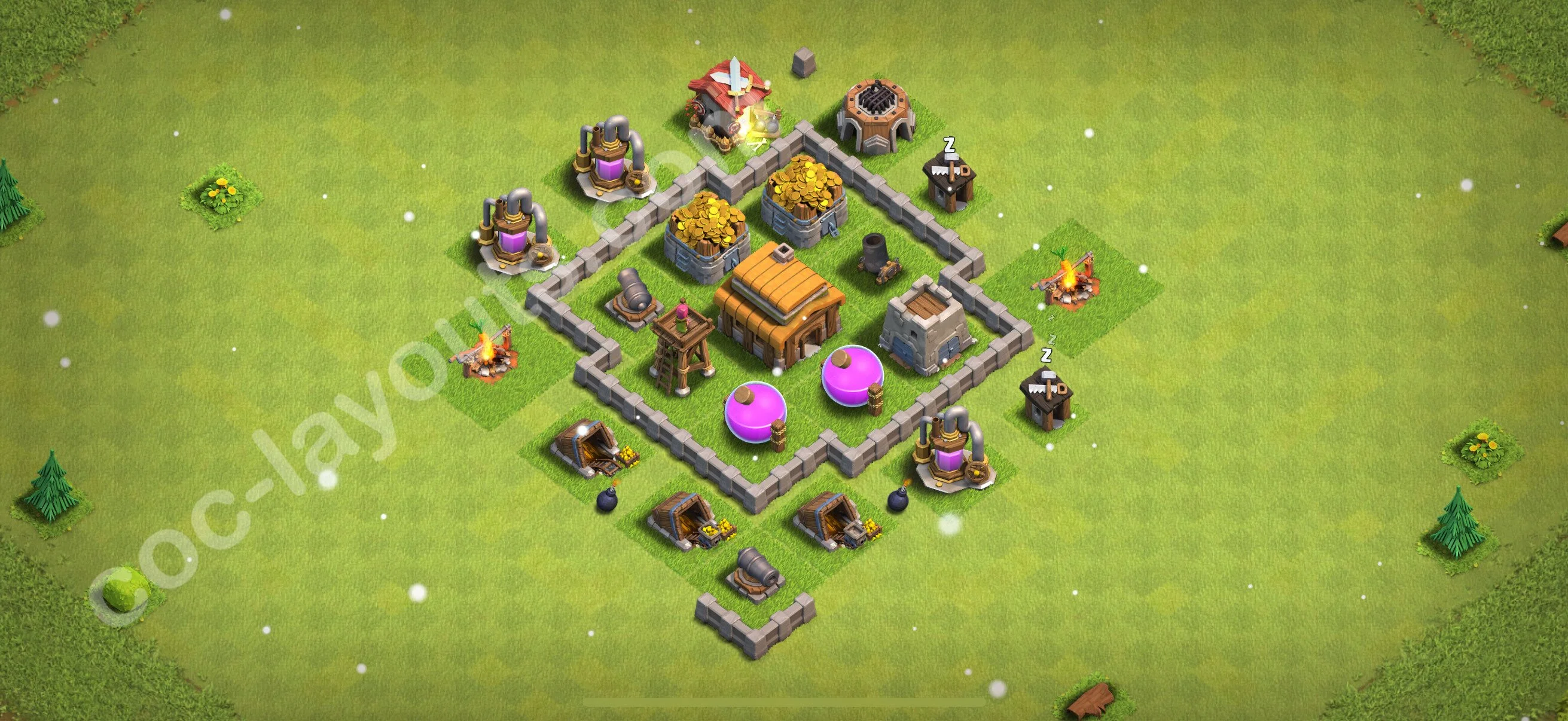 Defense (Trophy) Base TH3, Anti 3 Stars, Hybrid - plan / layout / design - Clash of Clans 2026 - (#98) — Verdediging TH3
