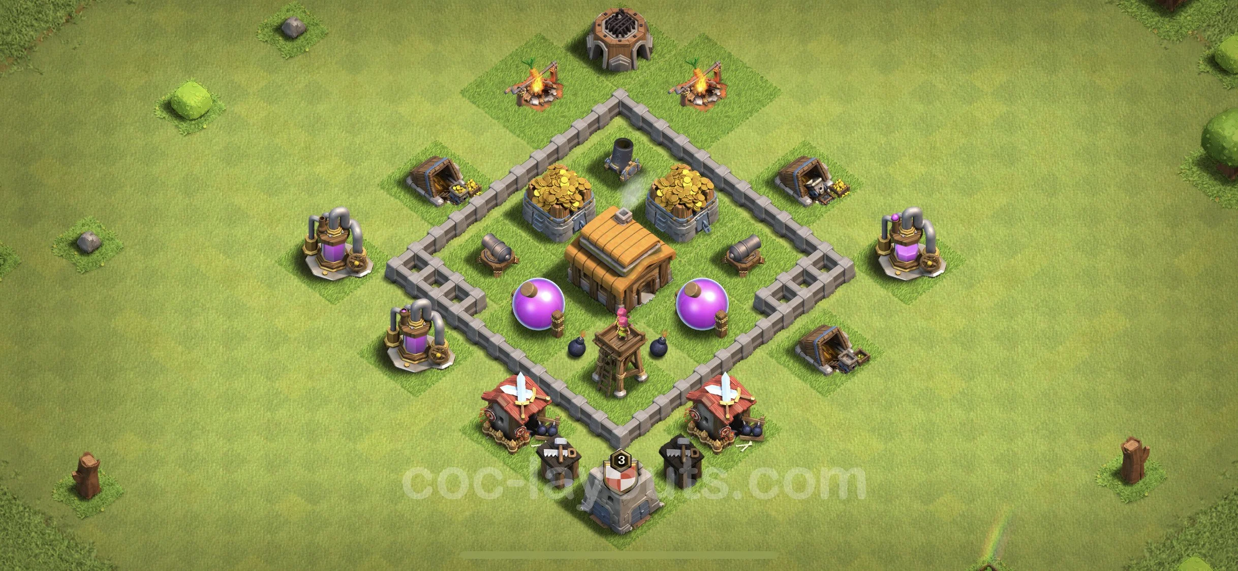 Farming Base TH3 Max Levels, Anti Everything - plan / layout / design - Clash of Clans - (#100) — Farm TH3