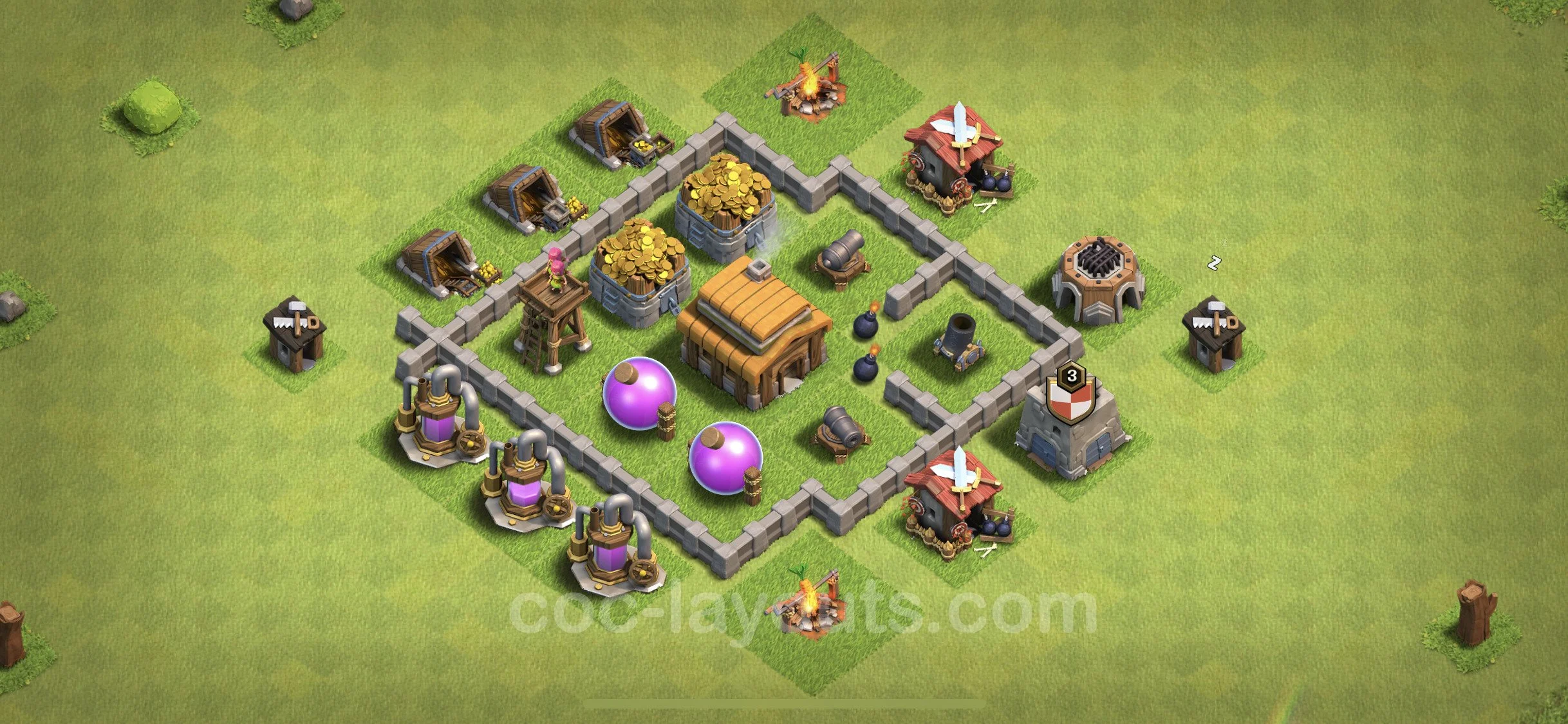 Farming Base TH3, Hybrid, Anti Everything - plan / layout / design - Clash of Clans - (#102) — Farm TH3