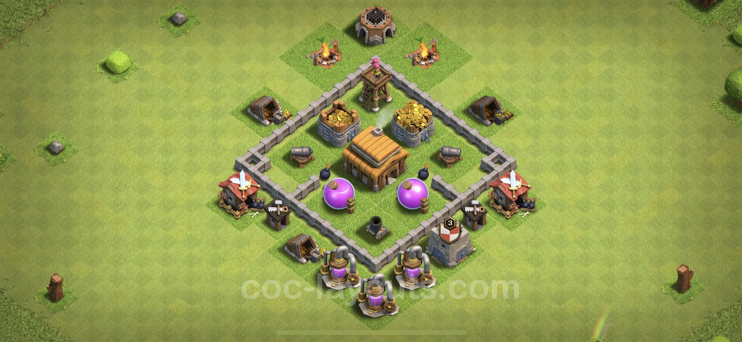 Farming Base TH3 Max Levels, Hybrid - plan / layout / design - Clash of Clans - (#104) — Farm TH3