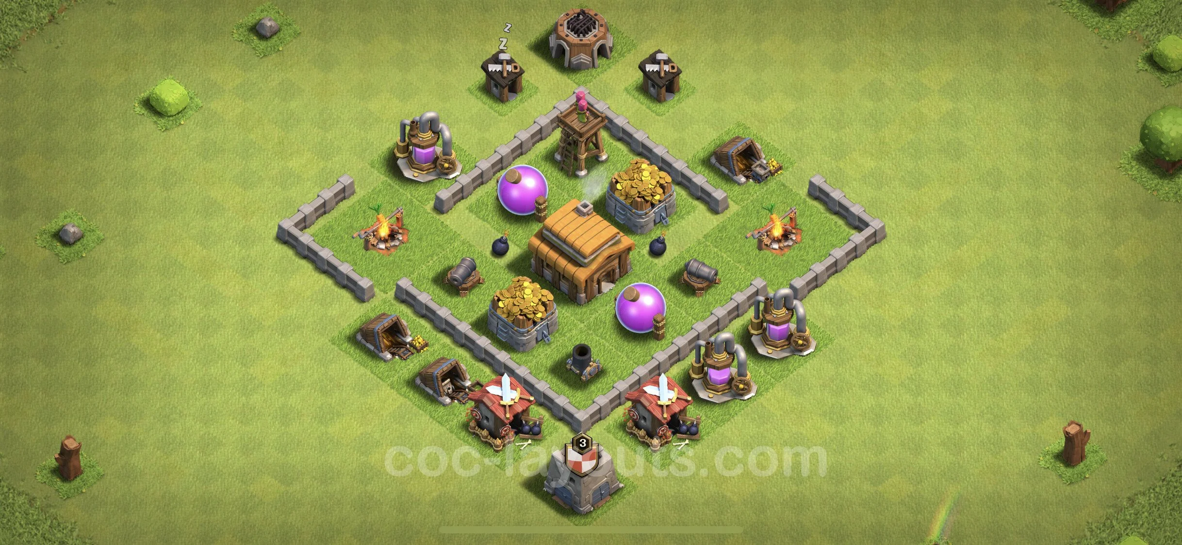 Farming Base TH3, Anti Everything - plan / layout / design - Clash of Clans - (#47) — Farm TH3