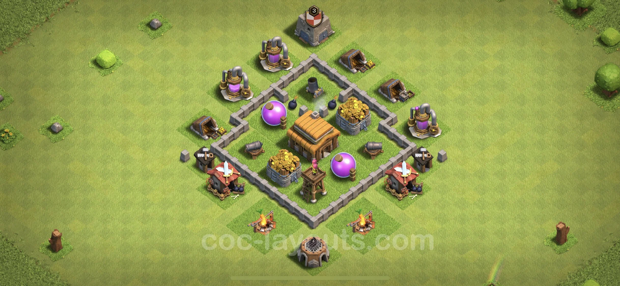 Farming Base TH3 Max Levels, Hybrid - plan / layout / design - Clash of Clans - (#48) — Farm TH3