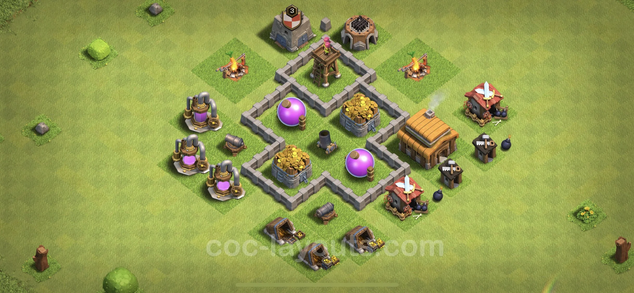 Farming Base TH3 Max Levels - plan / layout / design - Clash of Clans - (#49) — Farming TH3