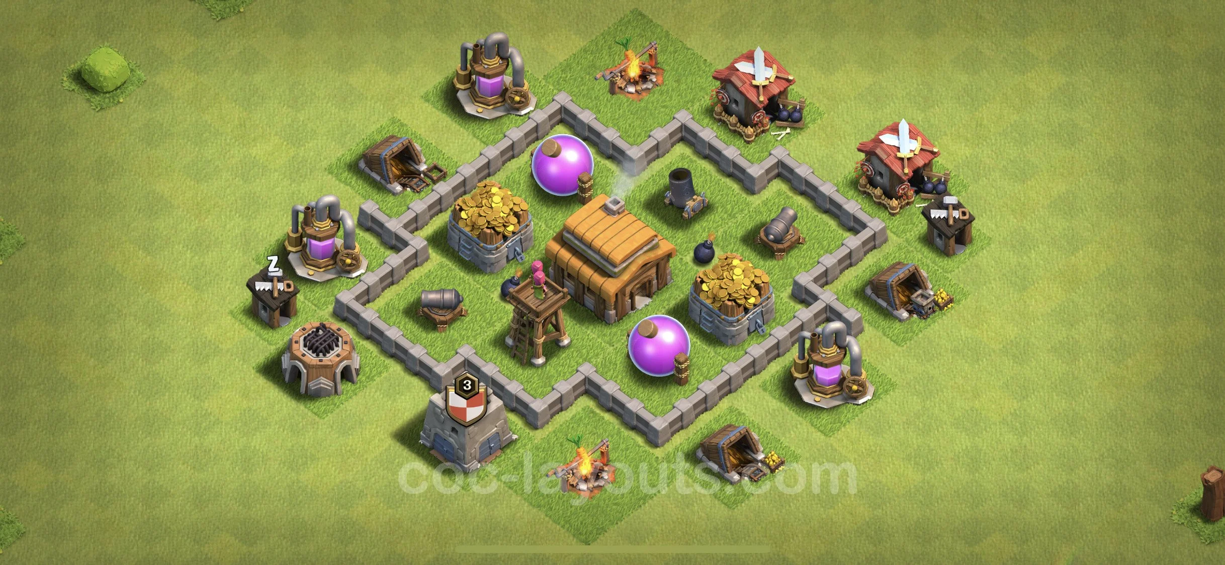Farming Base TH3, Hybrid, Anti Everything - plan / layout / design - Clash of Clans - (#52) — Farm TH3