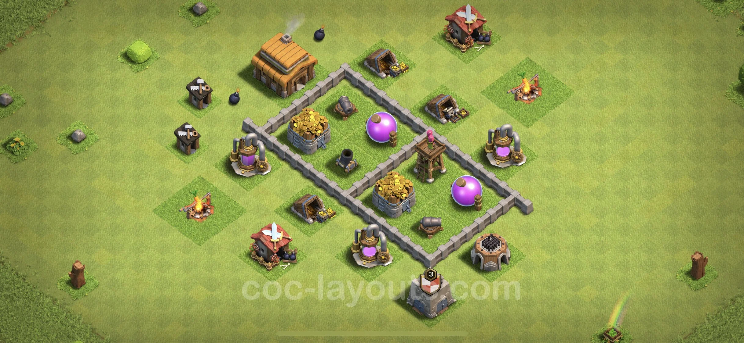 Farming Base TH3 Max Levels - plan / layout / design - Clash of Clans - (#98) — Фарм TH3