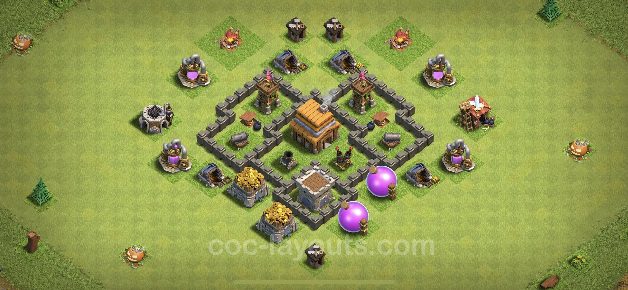 Anti 2 Stars Base TH4 with Link, Anti Air - best plan / layout / design - Clash of Clans - (#111) — Verteidigung TH4
