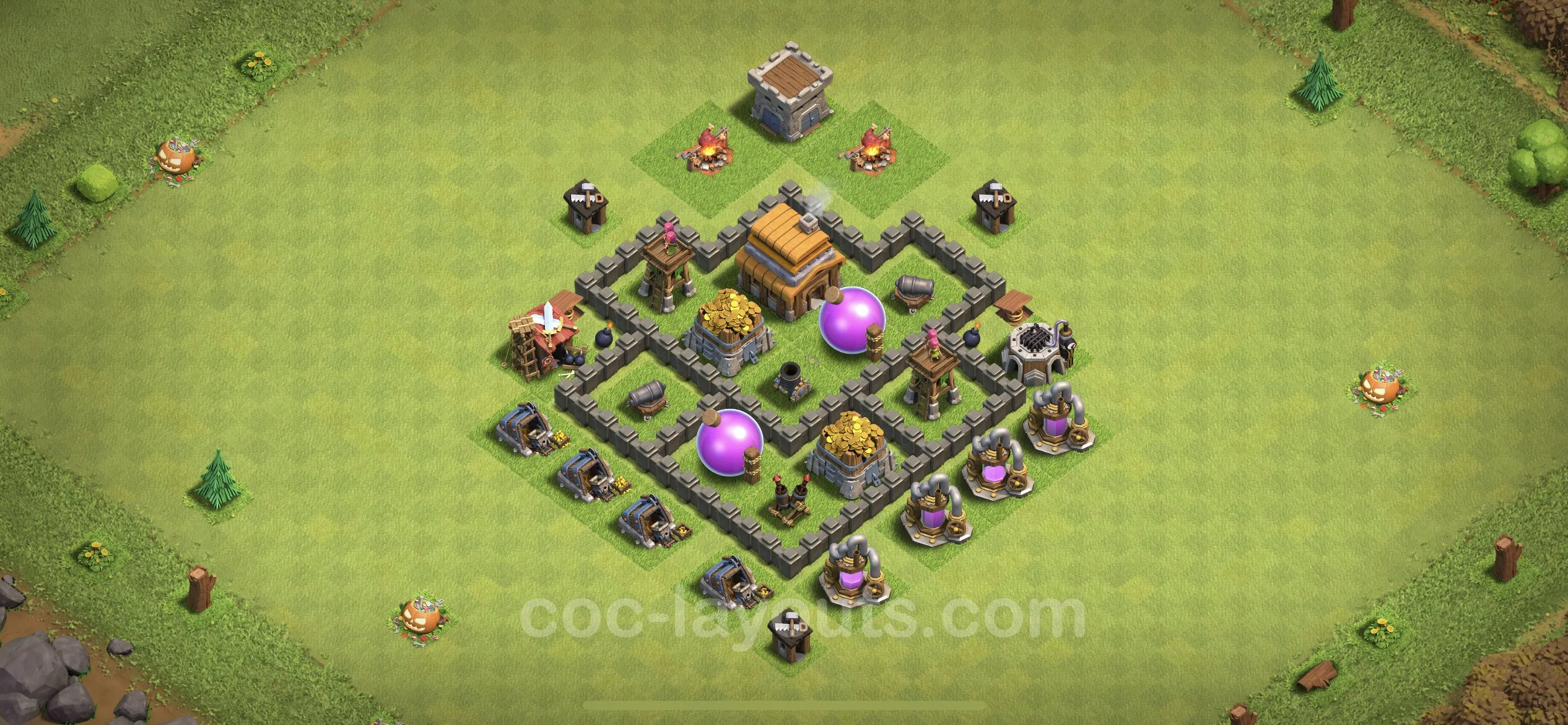 Defense (Trophy) Base TH4 with Link, Hybrid - plan / layout / design - Clash of Clans - (#112) — Захист TH4