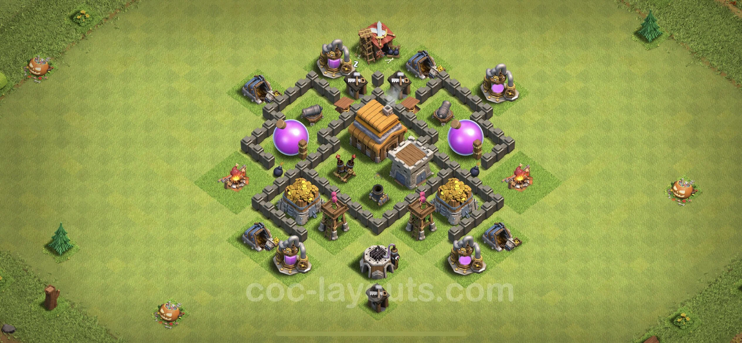 Unbeatable Base TH4 with Link, Anti Air - best plan / Anti Loot / design - Clash of Clans - (#114) — Defense TH4