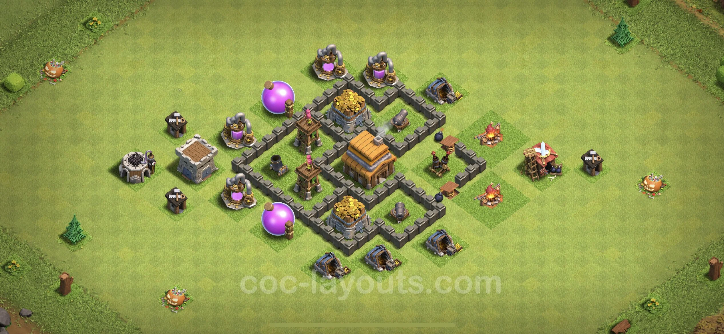 Anti 2 Stars Base TH4 with Link, Anti Air - best plan / layout / design - Clash of Clans - (#116) — Захист TH4