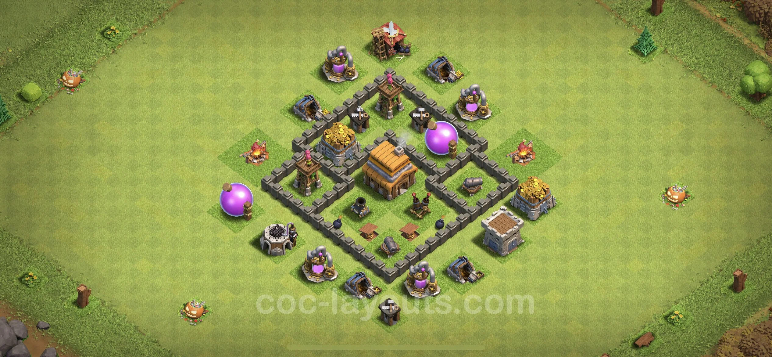Top Base TH4 with Link - Anti Everything Defence Plan - Clash of Clans - (#117) — Захист TH4