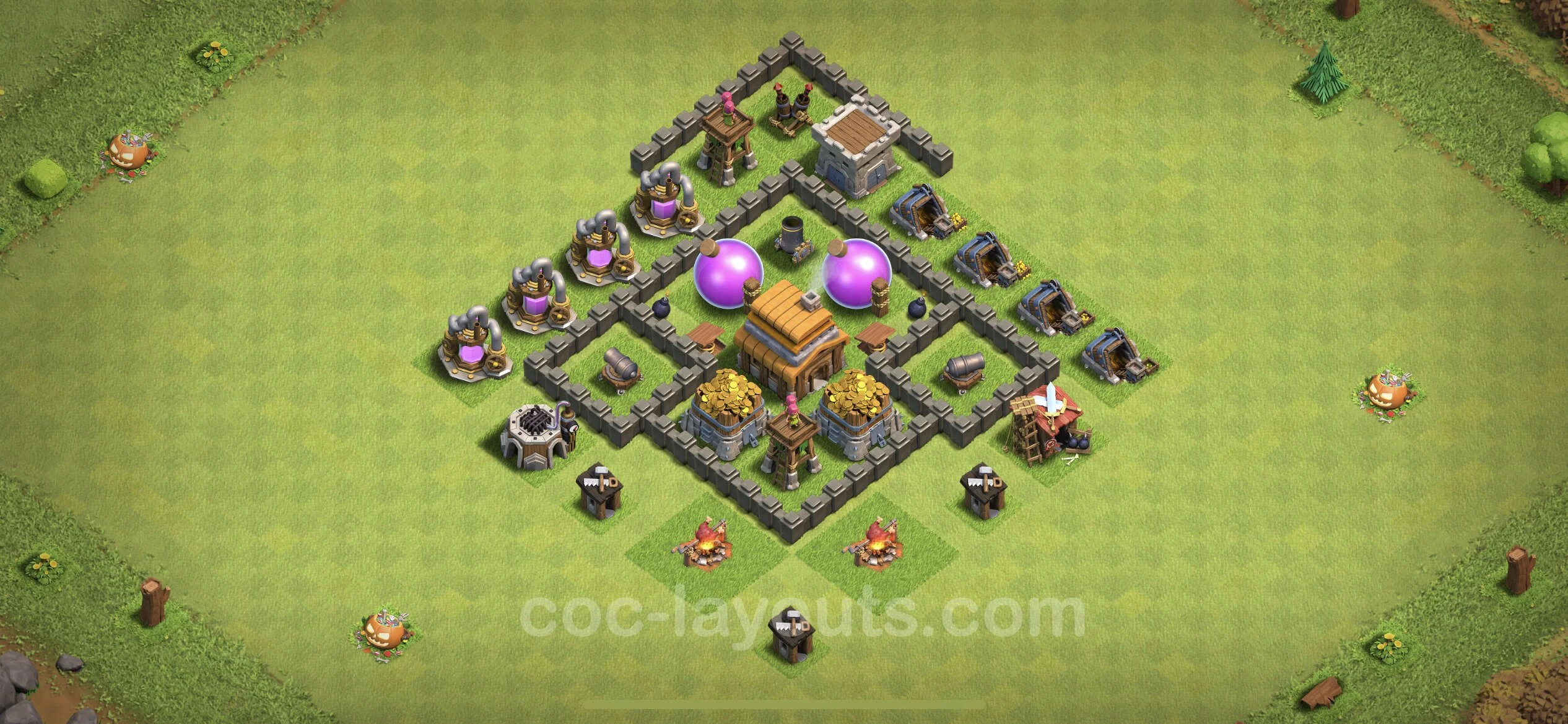 Top Base TH4 with Link, Hybrid - Anti Everything Defence Plan - Clash of Clans - (#118) — Verteidigung TH4