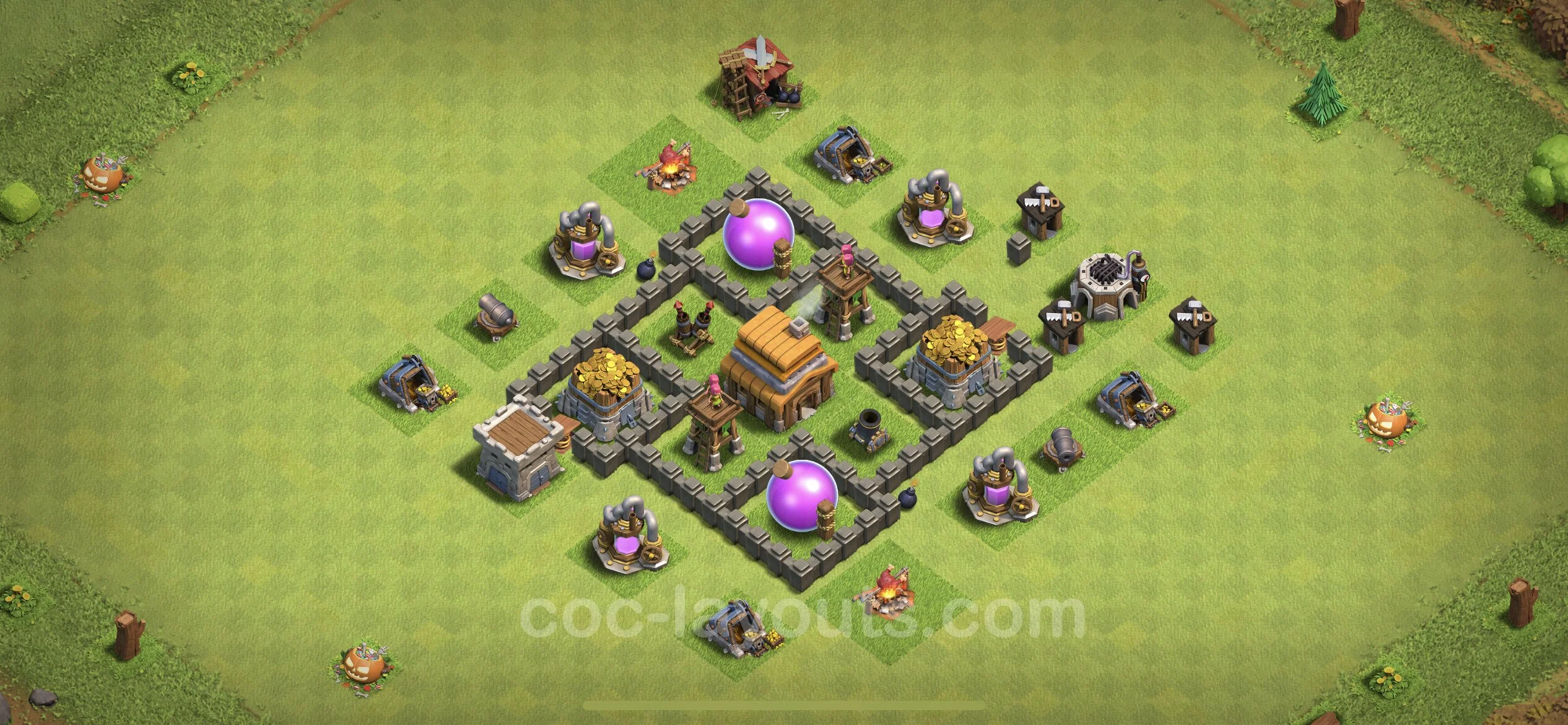 Top Base TH4 with Link, Hybrid - Anti Everything Defence Plan - Clash of Clans - (#120) — Verdediging TH4