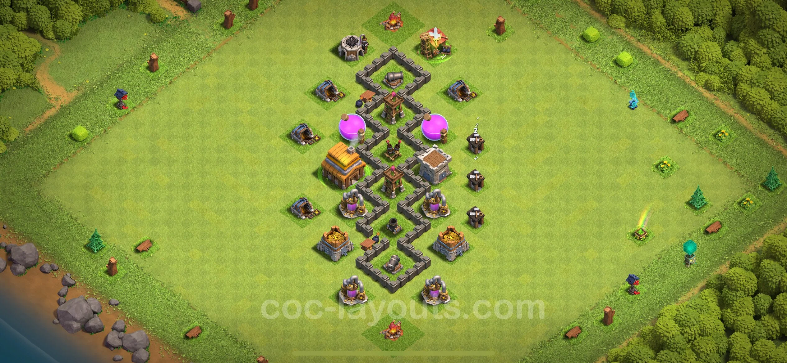 Defense (Trophy) Base TH4 with Link - plan / layout / design - Clash of Clans - (#124) — Захист TH4