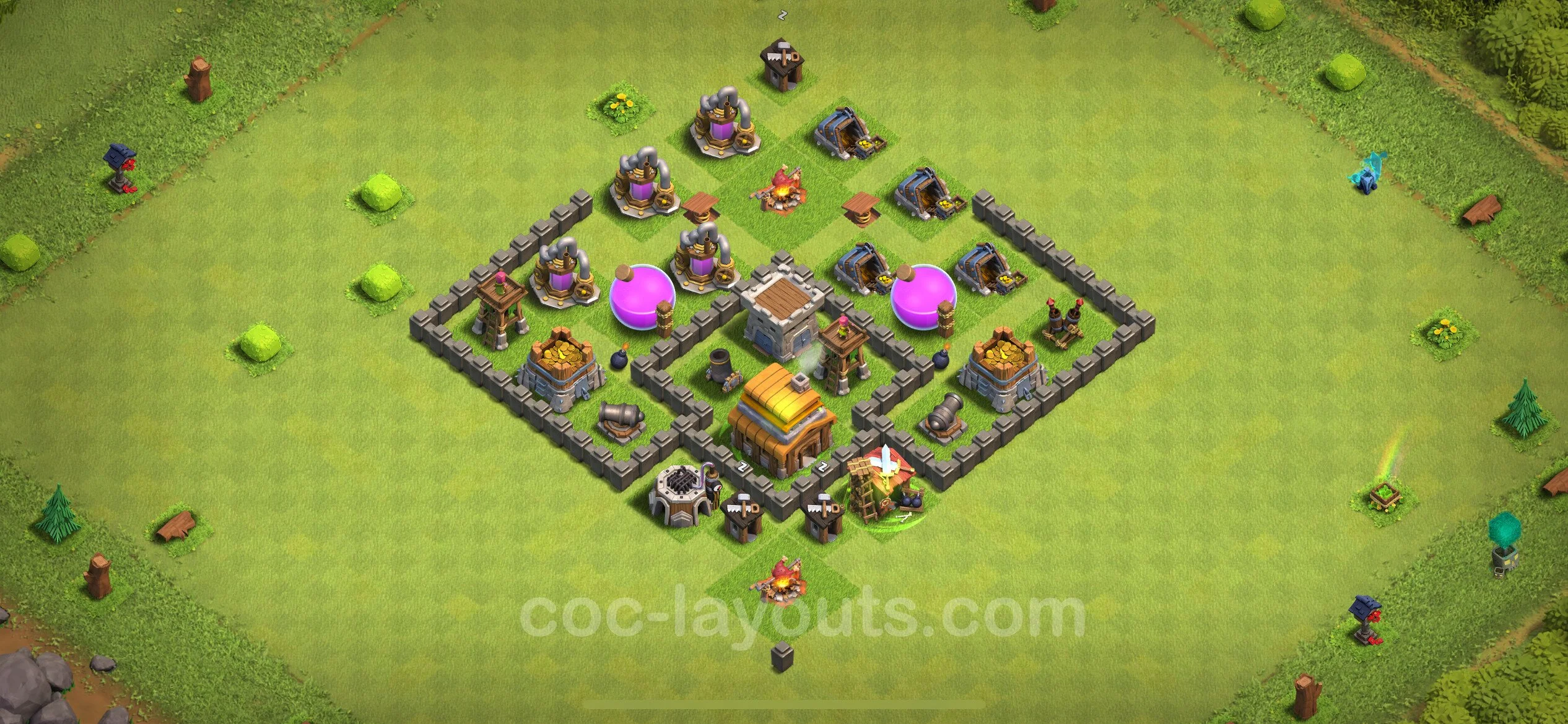 Top Base TH4 with Link, Hybrid - Anti Everything Defence Plan - Clash of Clans - (#127) — Défense TH4