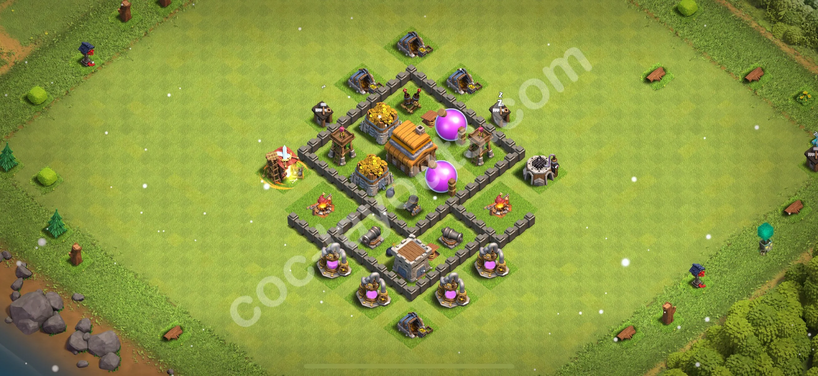Anti 3 Stars Base TH4 with Link, Anti Air - best plan / layout / design - Clash of Clans 2026 - (#128) — Defense TH4
