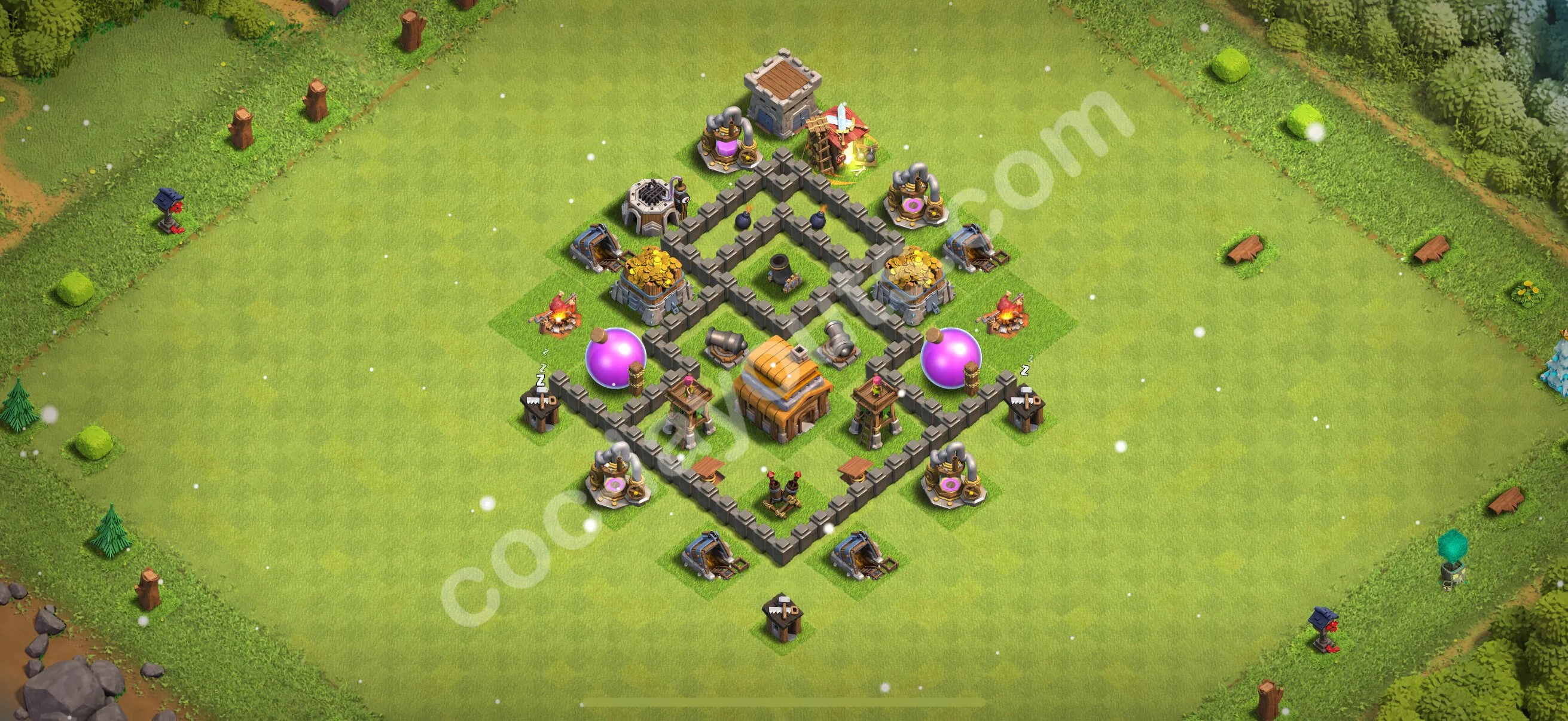 Defense (Trophy) Base TH4 with Link, Anti 3 Stars, Anti Everything - plan / layout / design - Clash of Clans 2026 - (#129) — Verteidigung TH4