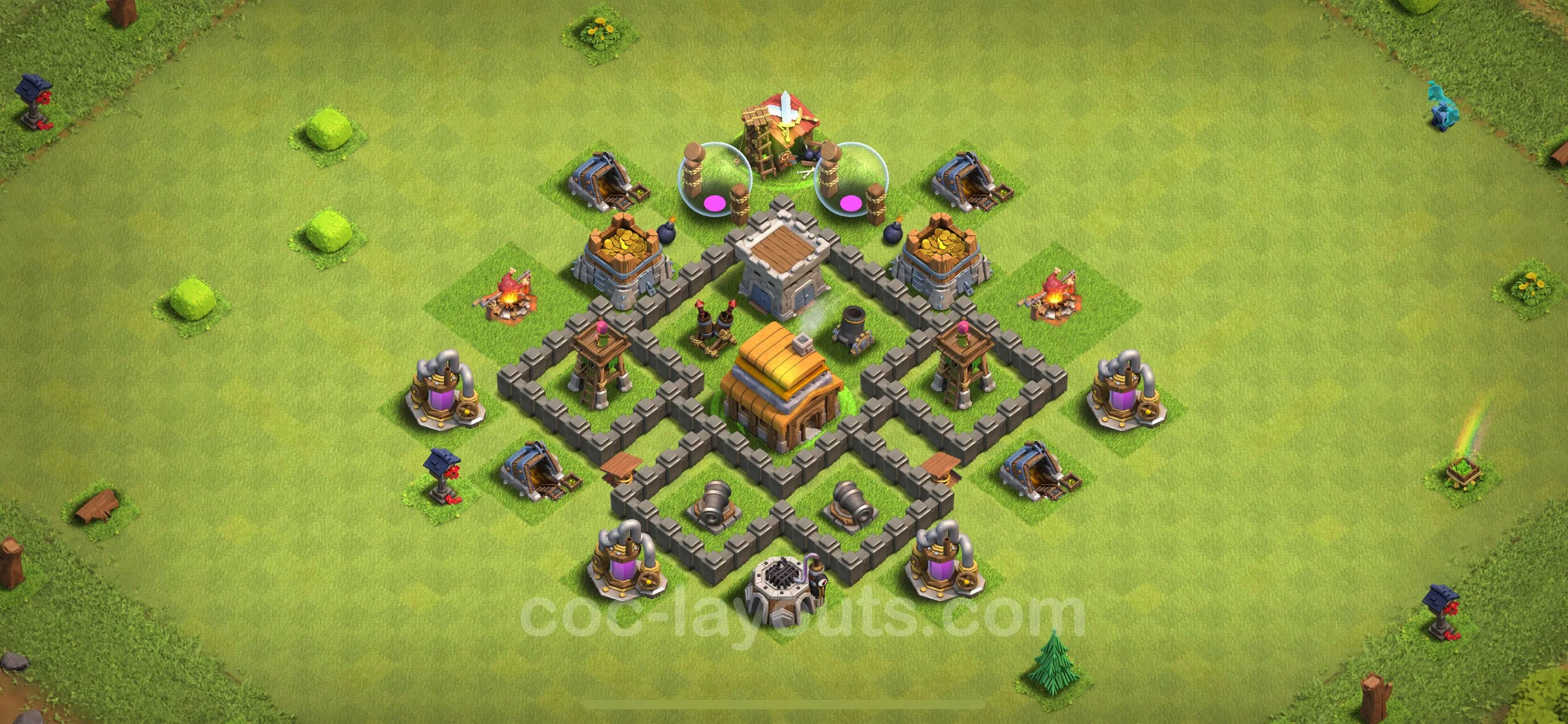 Top Base TH4 with Link - Anti Everything Defence Plan - Clash of Clans - (#131) — Defense TH4