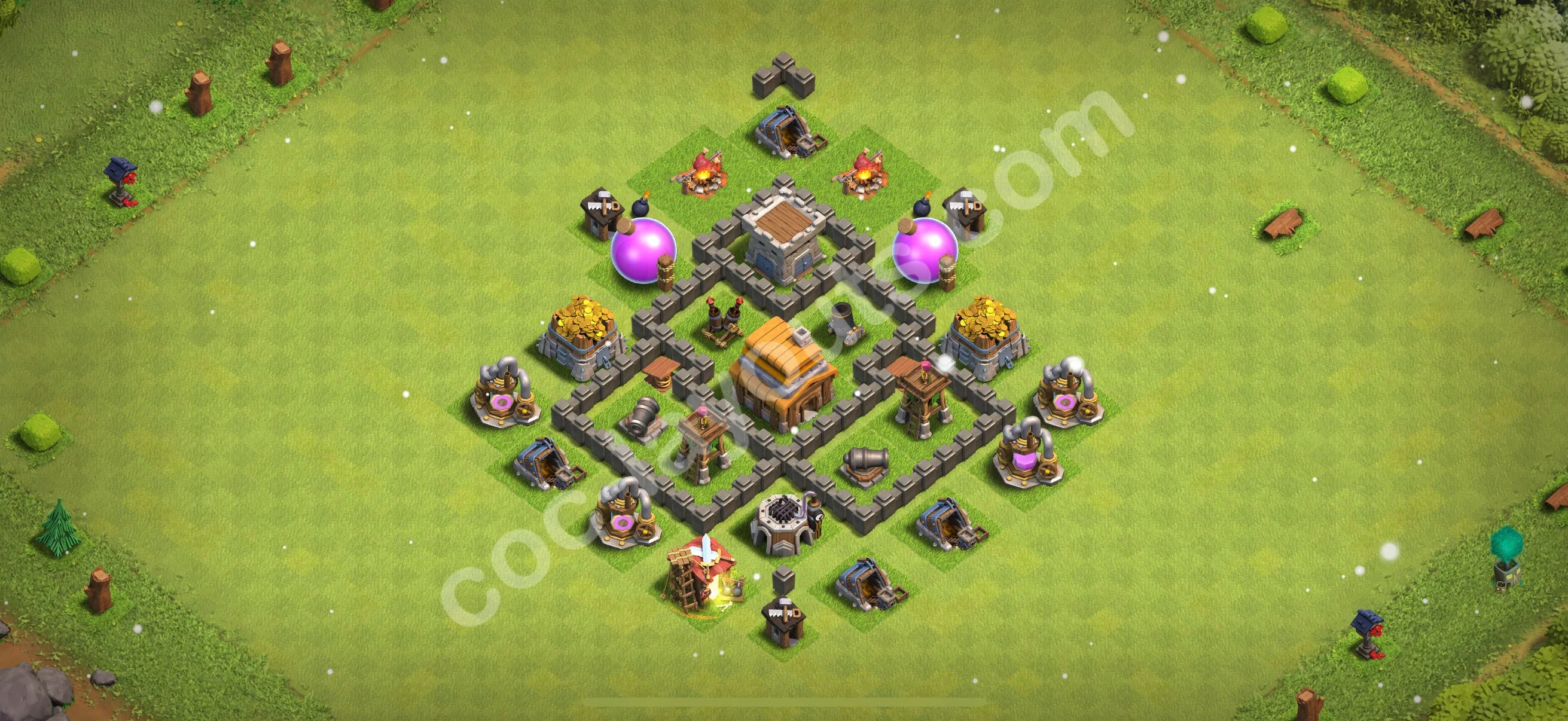 Anti 3 Stars Base TH4 with Link - best plan / layout / design - Clash of Clans 2026 - (#134) — Defense TH4