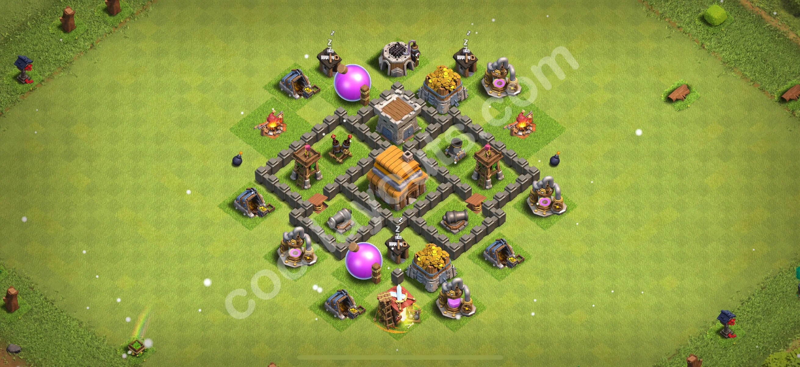 Anti 2 Stars Base TH4 with Link - best plan / layout / design - Clash of Clans 2026 - (#135) — रक्षा TH4
