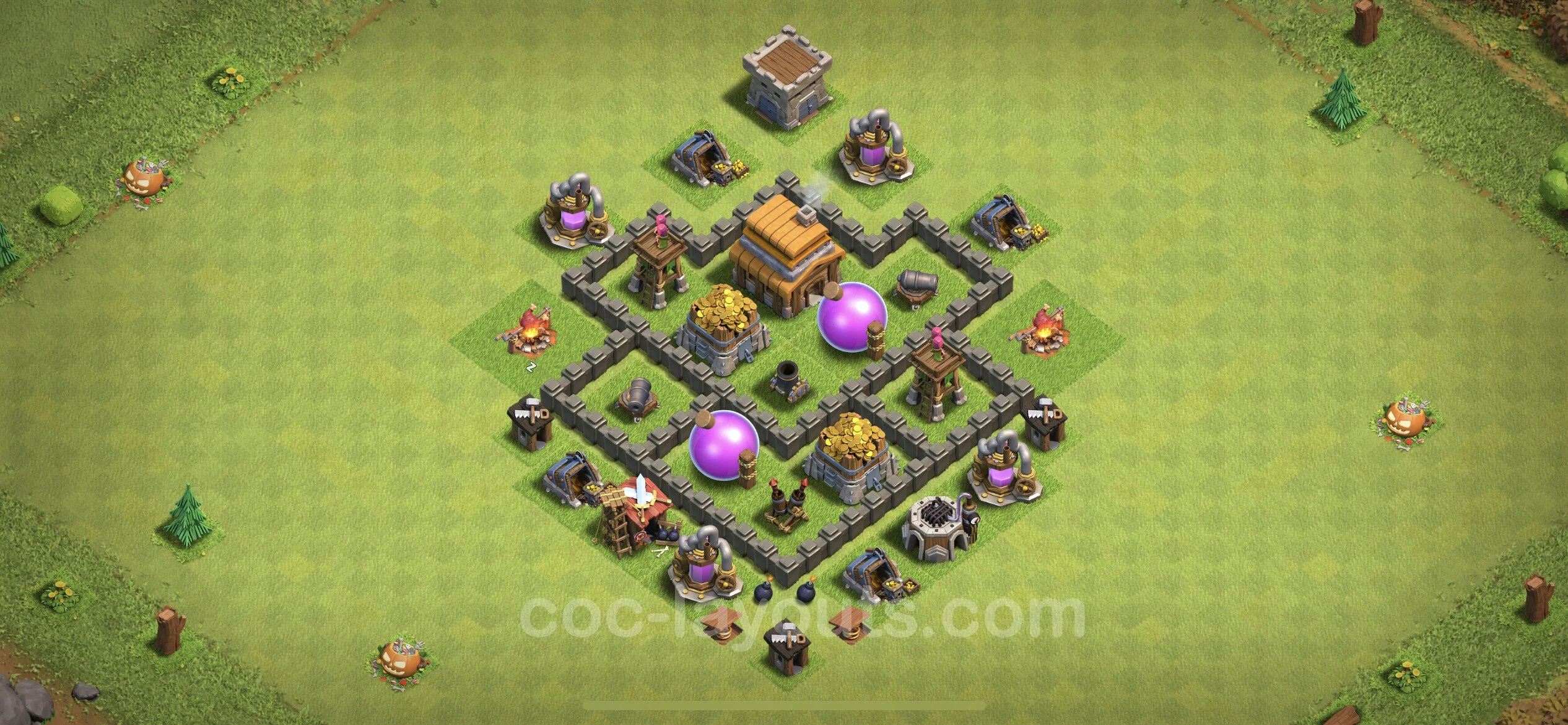 Top Base TH4 with Link, Hybrid - Anti Everything Defence Plan - Clash of Clans - (#53) — Défense TH4
