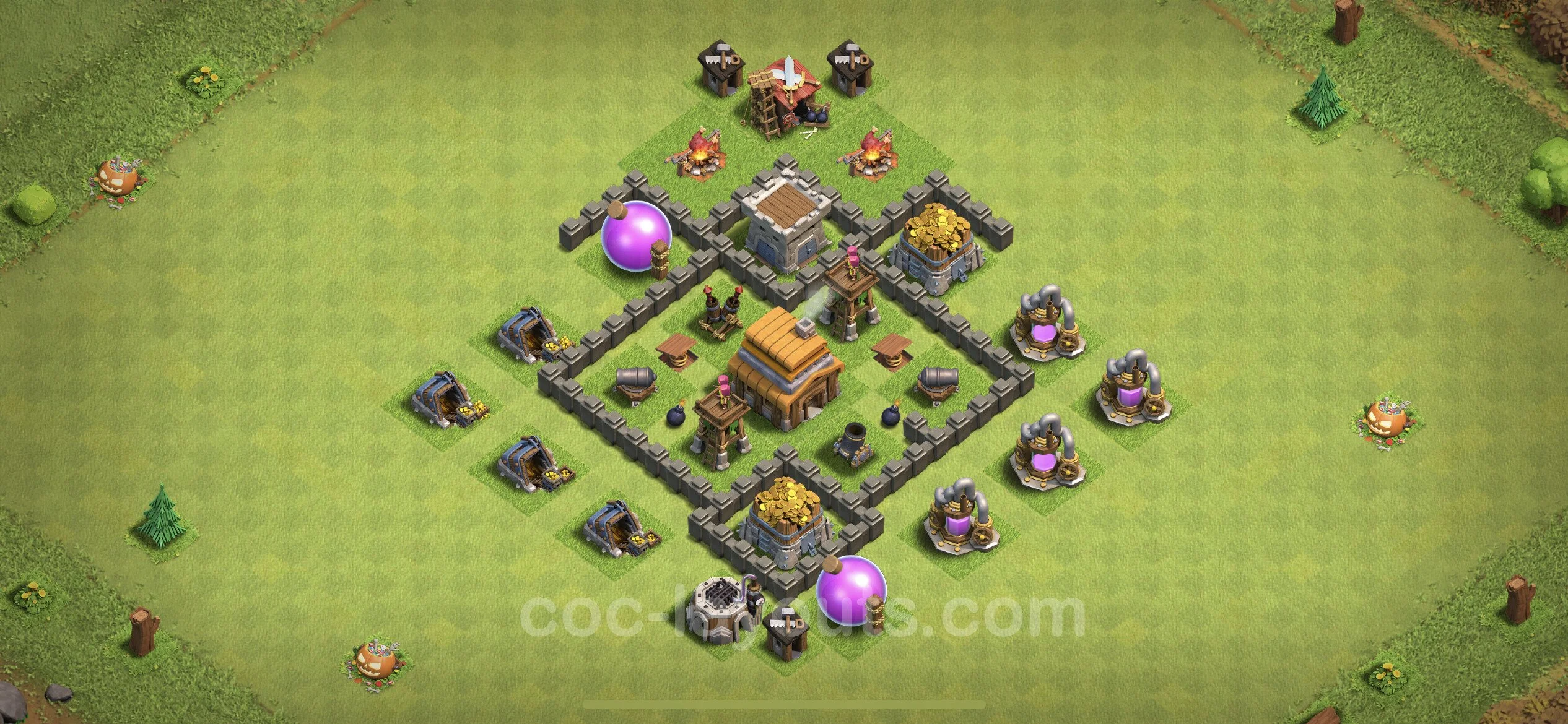 Anti 3 Stars Base TH4 with Link, Anti Everything - best plan / layout / design - Clash of Clans - (#56) — Verteidigung TH4
