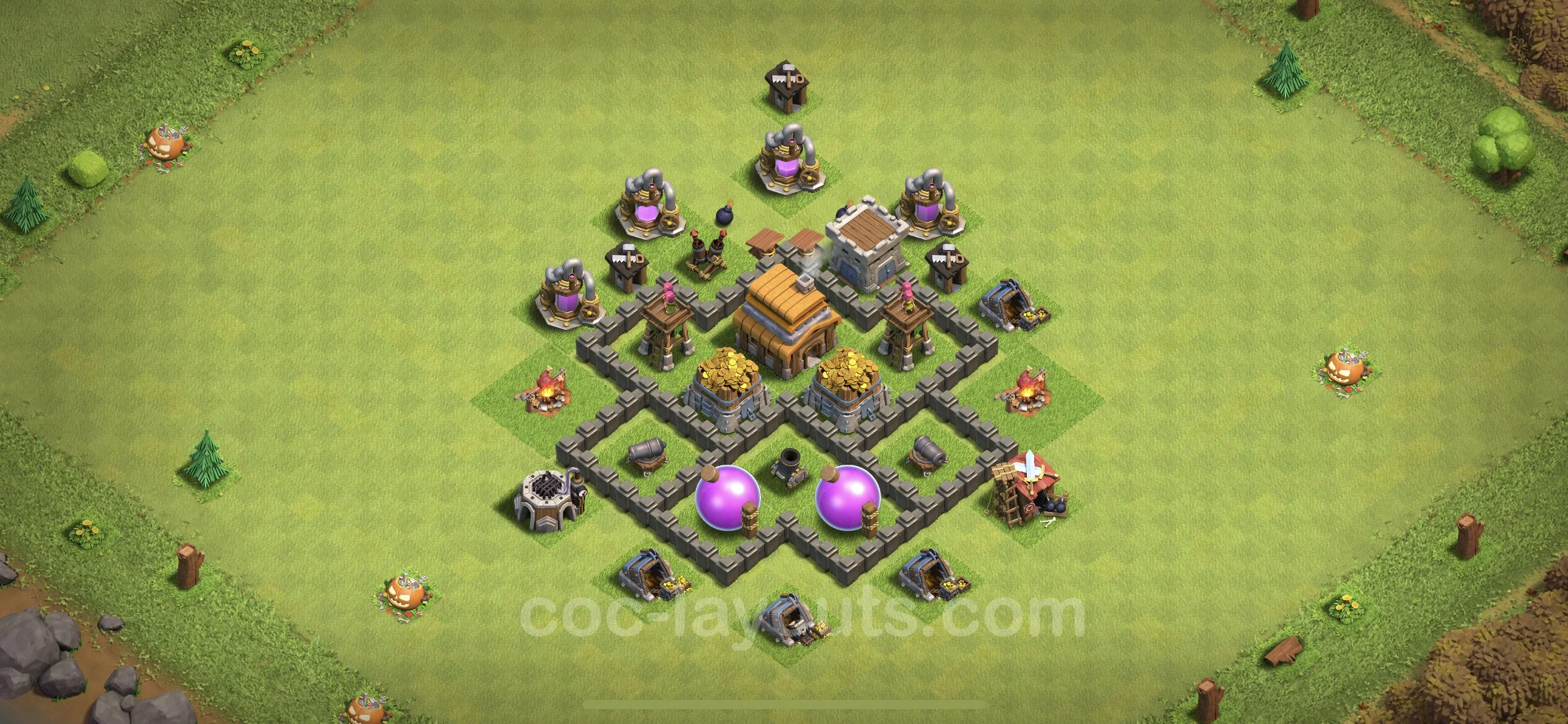 Defense (Trophy) Base TH4 with Link, Hybrid - plan / layout / design - Clash of Clans - (#58) — Defense TH4