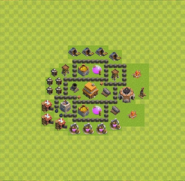 Defense (Trophy) Base TH4 - plan / layout / design - Clash of Clans - (#13) — Obrona TH4