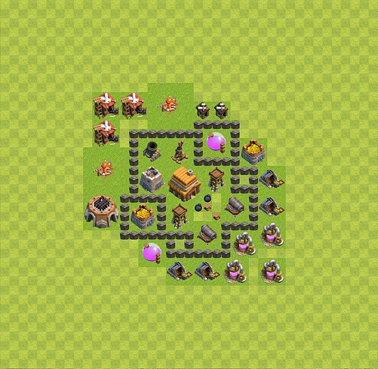 Defense (Trophy) Base TH4 - plan / layout / design - Clash of Clans - (#23) — Verdediging TH4