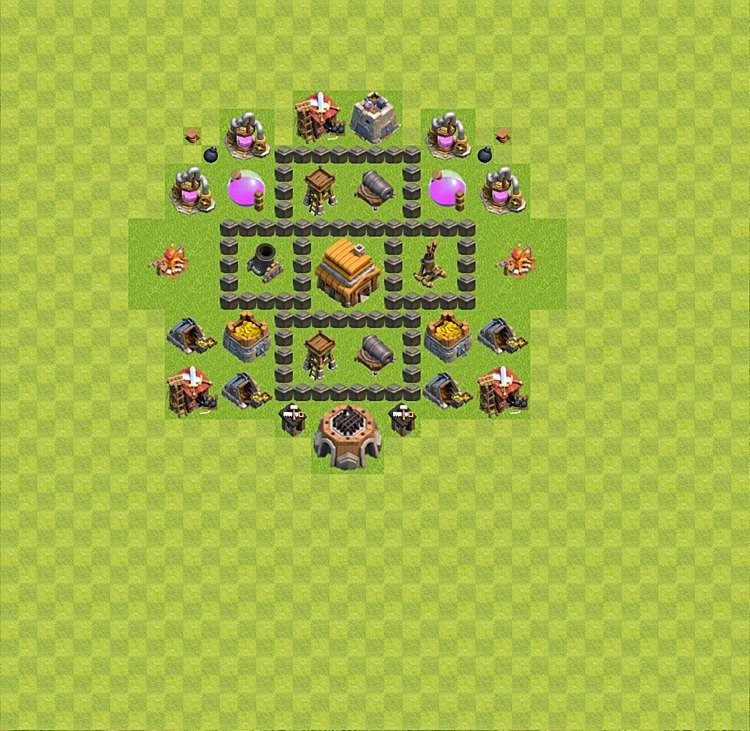 Defense (Trophy) Base TH4 - plan / layout / design - Clash of Clans - (#24) — Defense TH4