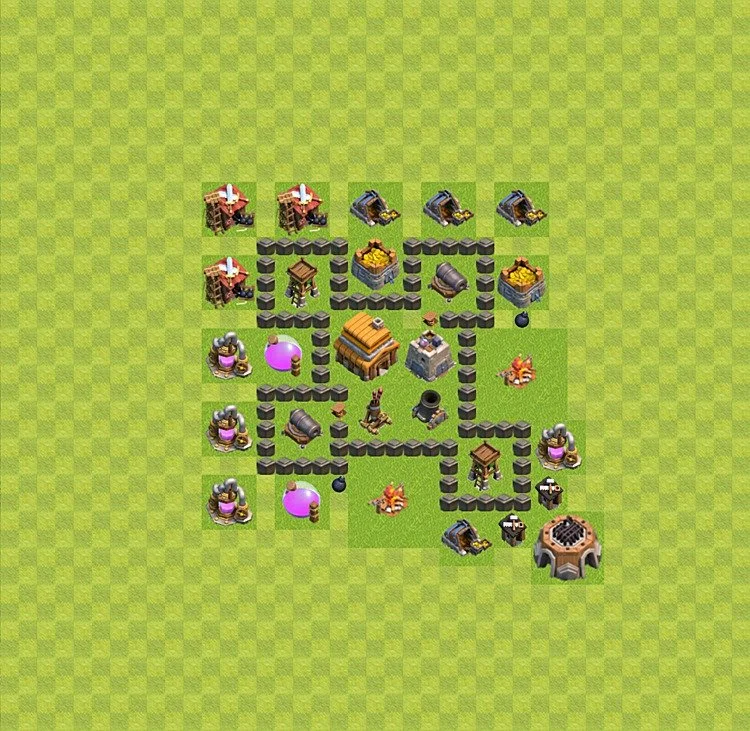 Defense (Trophy) Base TH4 - plan / layout / design - Clash of Clans - (#26) — Verteidigung TH4