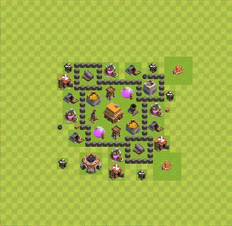 Defense (Trophy) Base TH4 - plan / layout / design - Clash of Clans - (#27) — Defense TH4