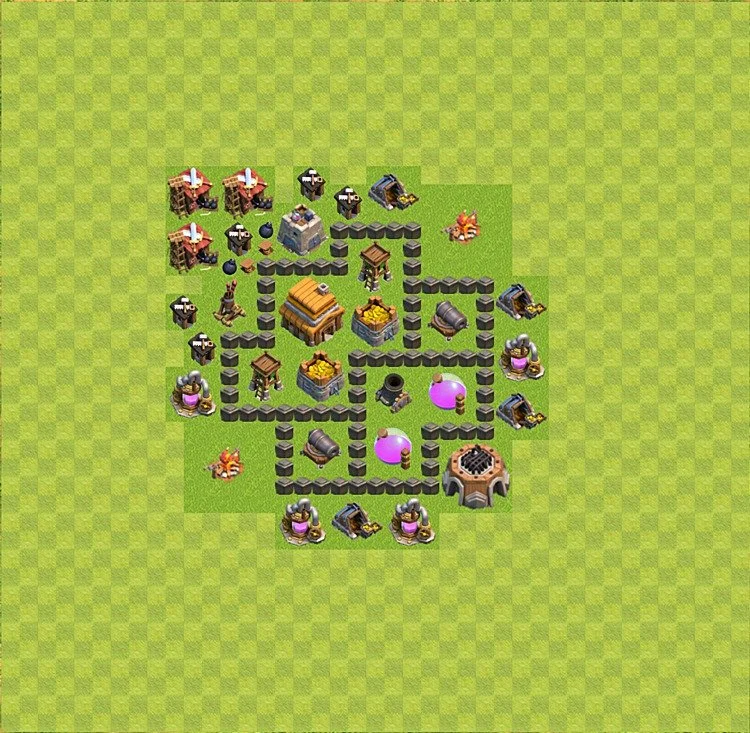 Defense (Trophy) Base TH4 - plan / layout / design - Clash of Clans - (#30) — Verdediging TH4