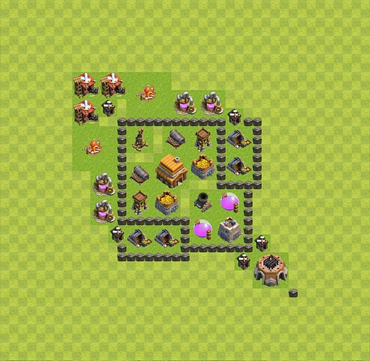 Defense (Trophy) Base TH4 - plan / layout / design - Clash of Clans - (#33) — Défense TH4