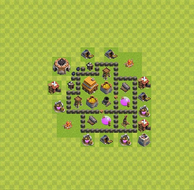 Defense (Trophy) Base TH4 - plan / layout / design - Clash of Clans - (#34) — Defense TH4