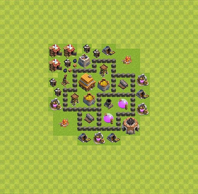 Defense (Trophy) Base TH4 - plan / layout / design - Clash of Clans - (#36) — रक्षा TH4