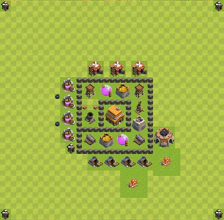 Defense (Trophy) Base TH4 - plan / layout / design - Clash of Clans - (#40) — रक्षा TH4