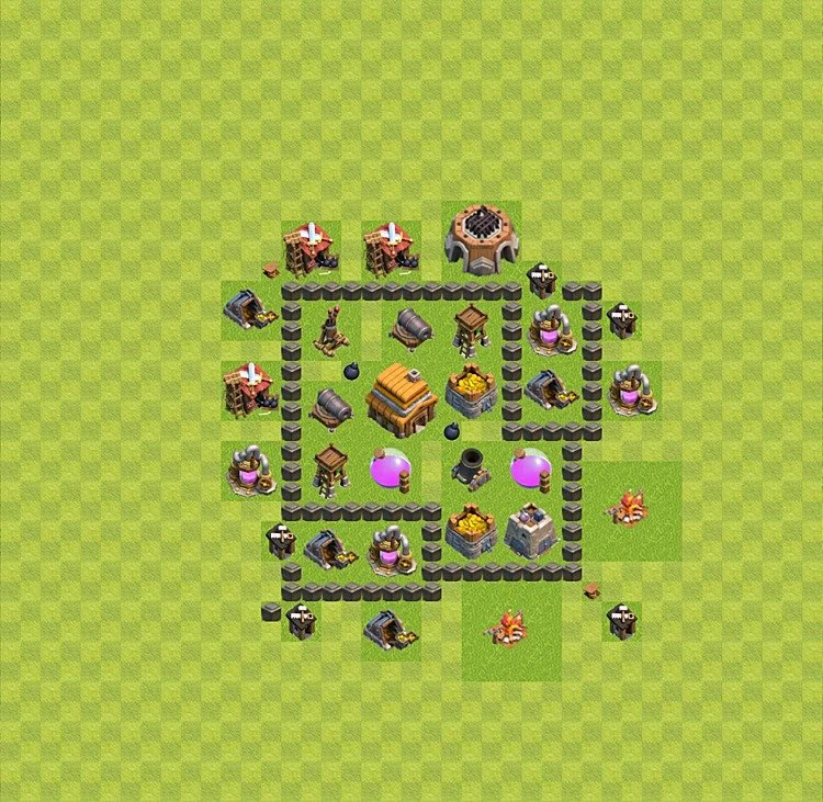 Defense (Trophy) Base TH4 - plan / layout / design - Clash of Clans - (#41) — Défense TH4
