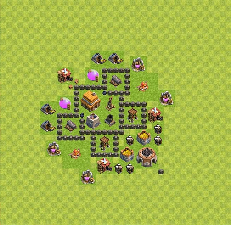 Defense (Trophy) Base TH4 - plan / layout / design - Clash of Clans - (#46) — Verdediging TH4