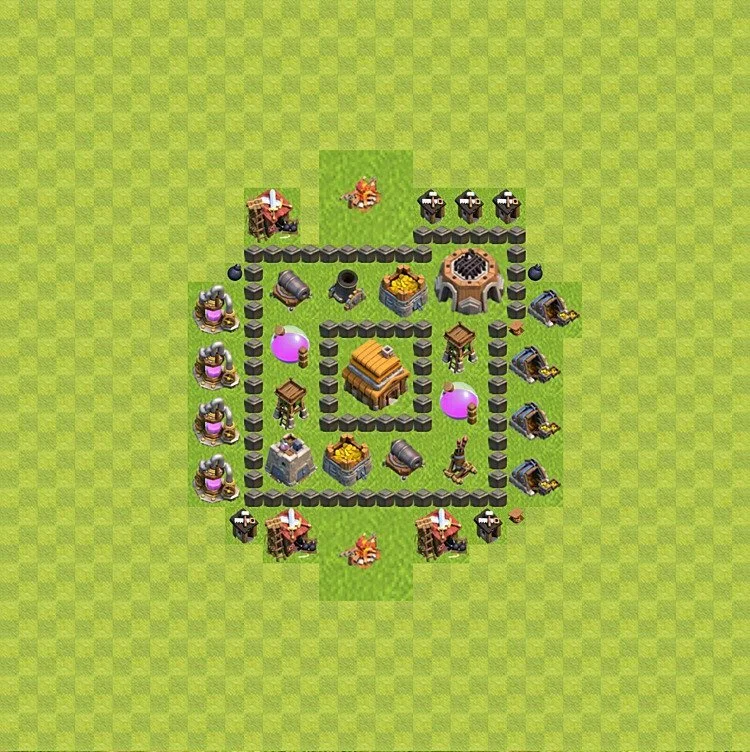 Defense (Trophy) Base TH4 - plan / layout / design - Clash of Clans - (#47) — Obrona TH4