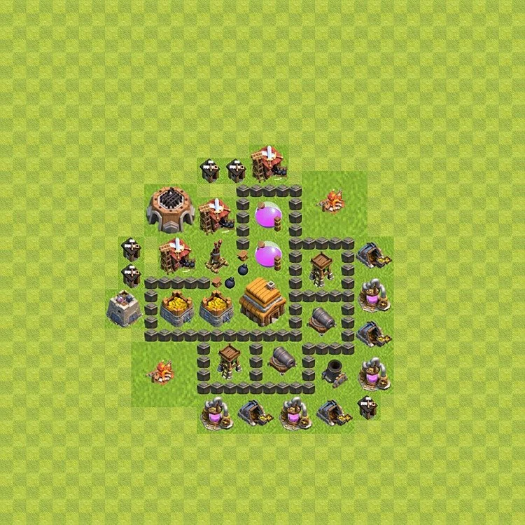 Defense (Trophy) Base TH4 - plan / layout / design - Clash of Clans - (#48) — Defense TH4