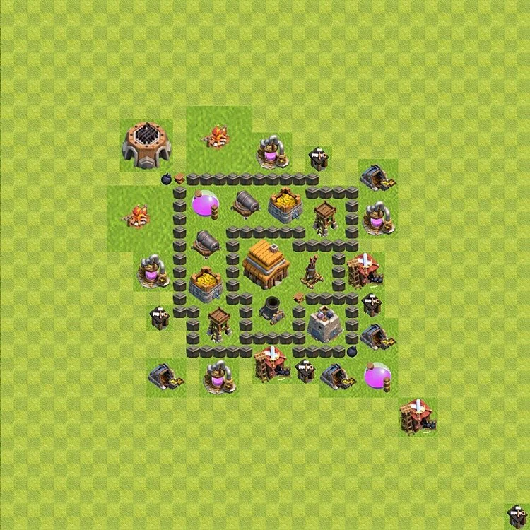 Defense (Trophy) Base TH4 - plan / layout / design - Clash of Clans - (#49) — Verteidigung TH4