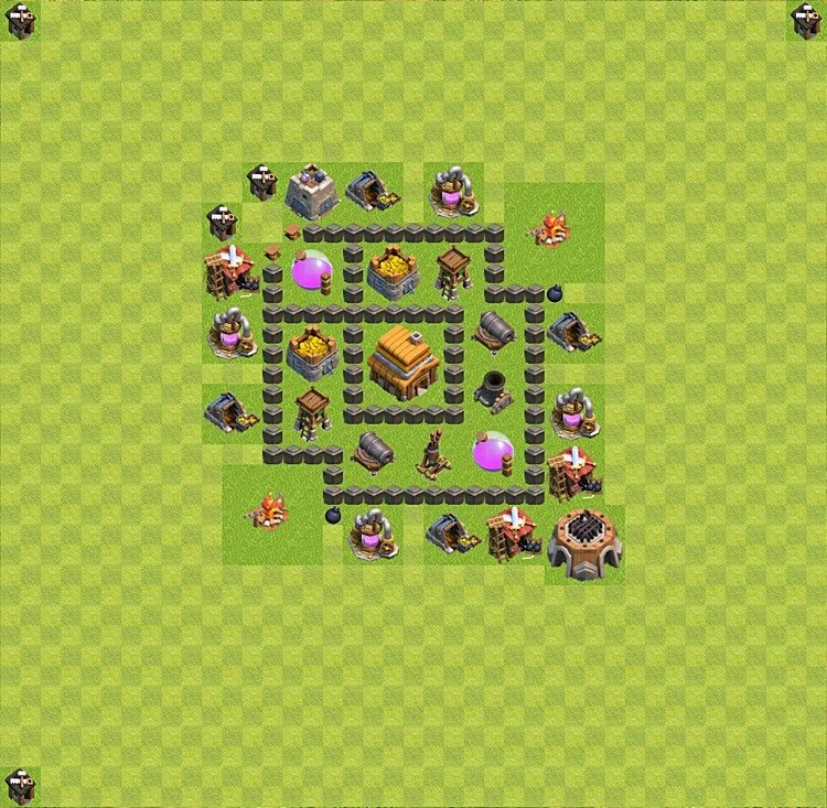 Defense (Trophy) Base TH4 - plan / layout / design - Clash of Clans - (#5)