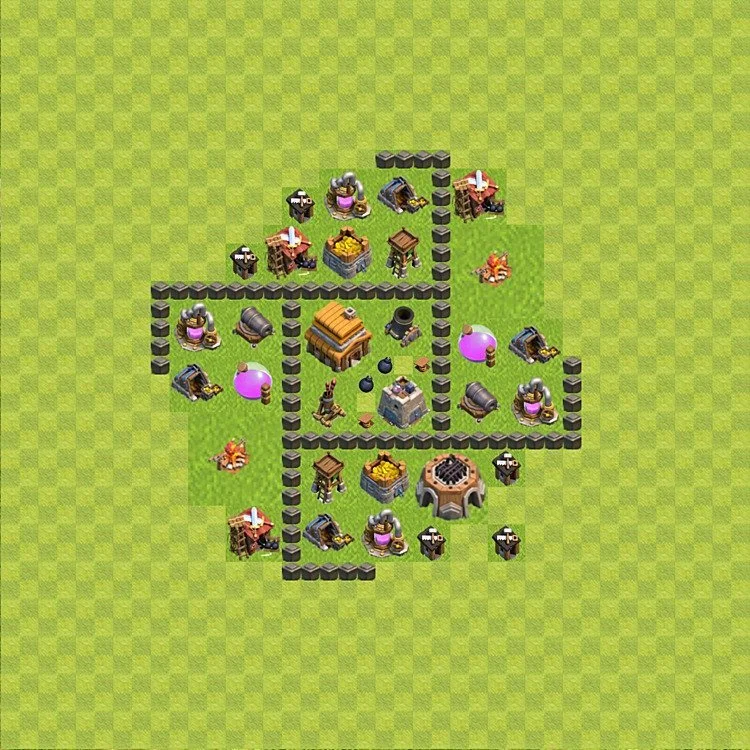 Defense (Trophy) Base TH4 - plan / layout / design - Clash of Clans - (#50) — Defense TH4