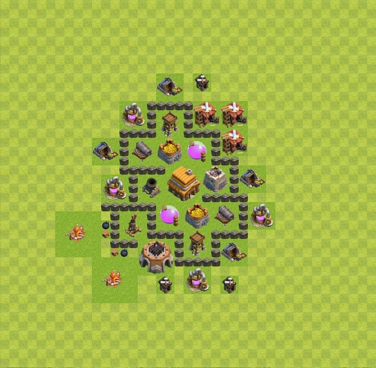 Defense (Trophy) Base TH4 - plan / layout / design - Clash of Clans - (#7)